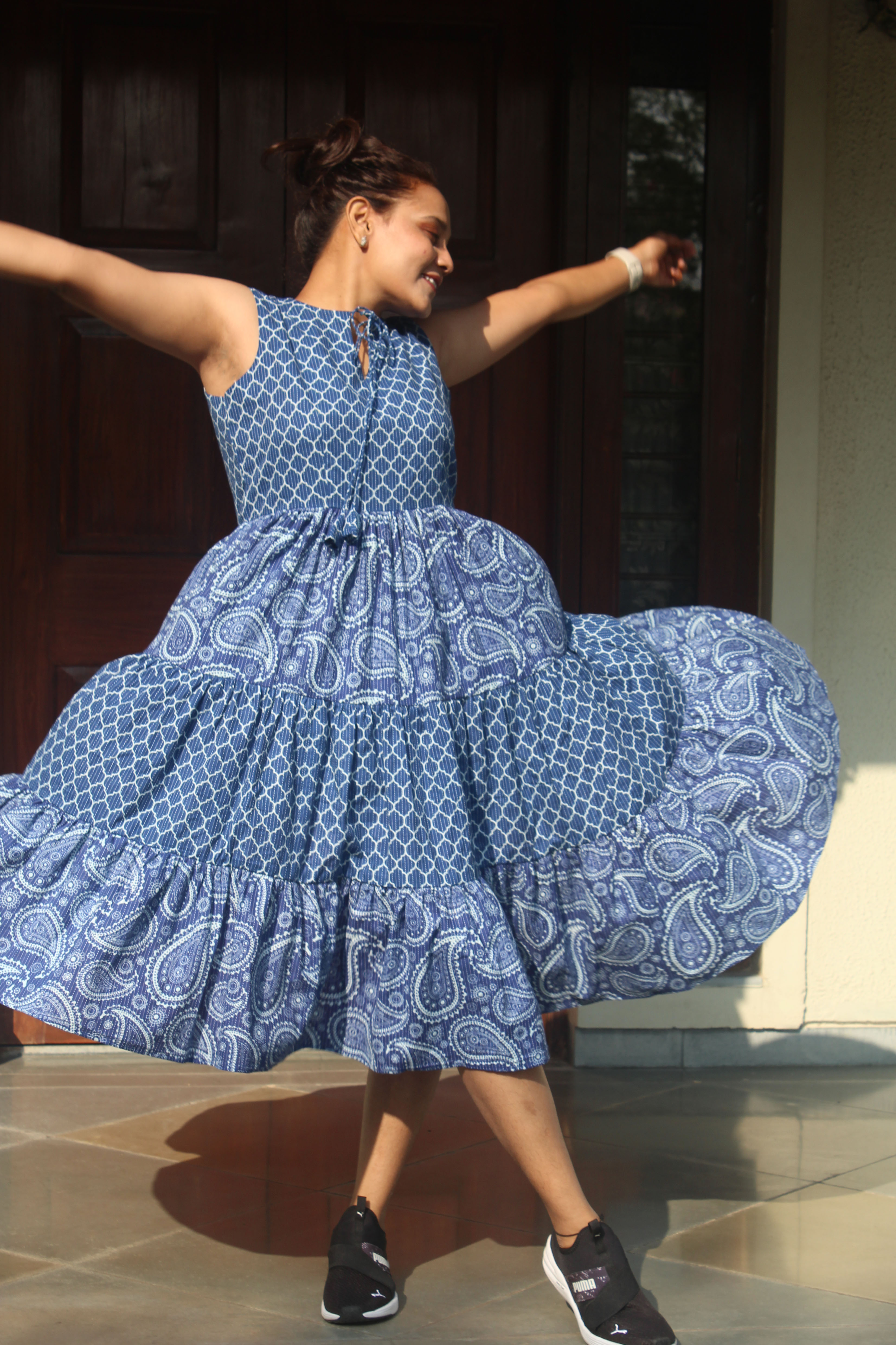 COBALT FLARED TIER DRESS